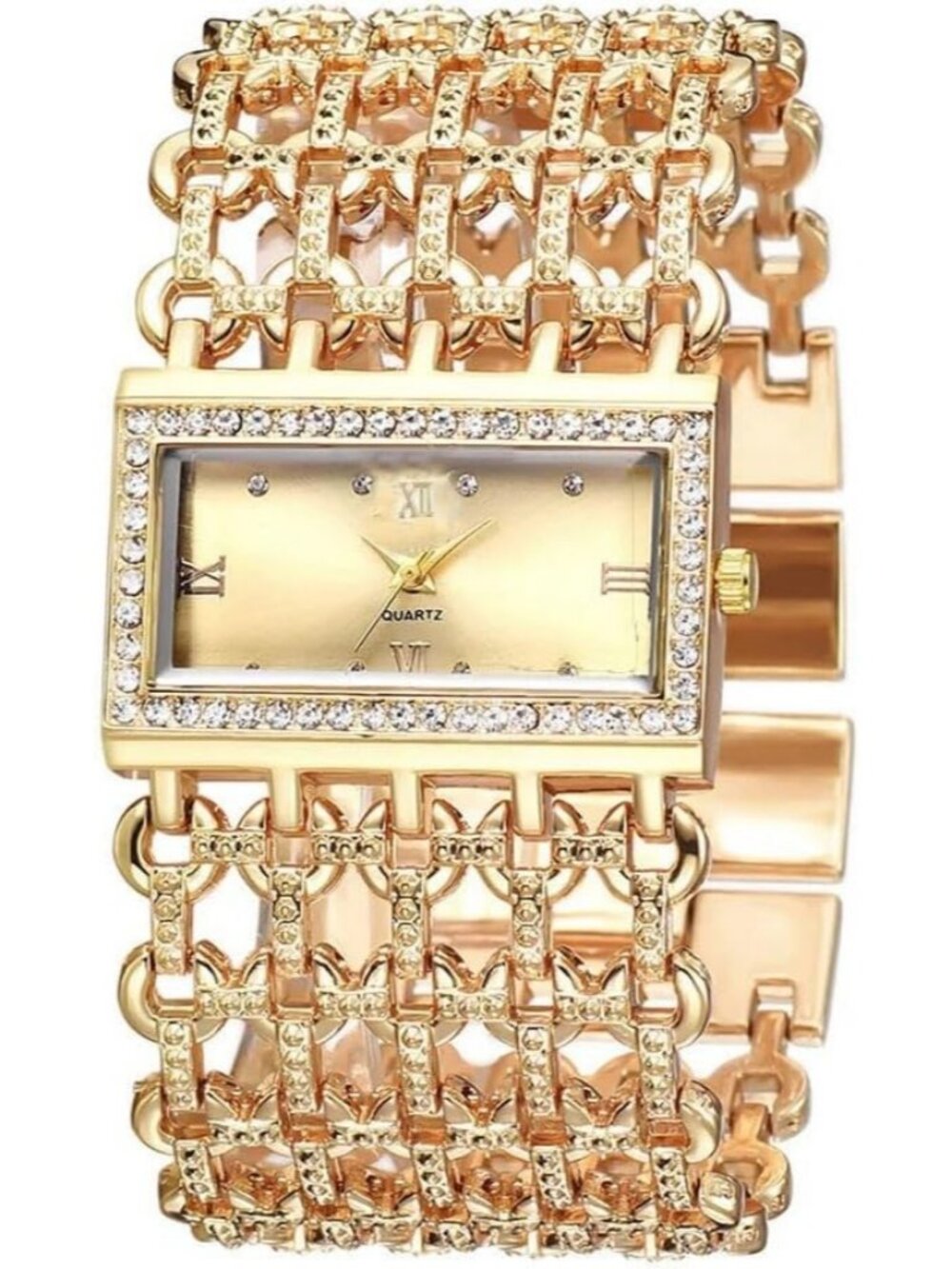 Women's Gold Luxury Rectangular Case Analog Quartz Fashion Dress Wrist Watches